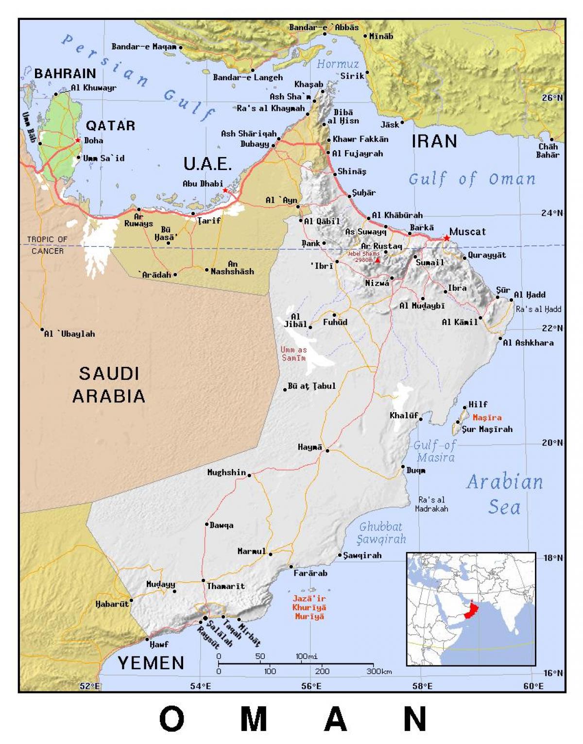 карта на Оман политички